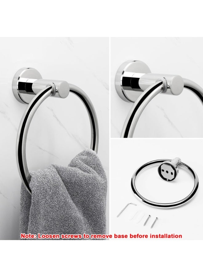 Bath Towel Ring, Bathroom Hardware Accessories- Thicken Stainless Steel Hand Towel Holder for Bathroom, Modern Round Towel Hanger Wall Mounted (Chrome Finish) - Image 5